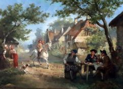 Jean Jacques Zuidema Broos (Dutch 1833-1877)oil on panelVillage scene with equestrian and other