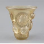 A R. Lalique Saint Francois vase, with brown staining, etched mark 'R. LALIQUE FRANCE', H. 18cm