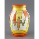 A Clarice Cliff Original Bizarre Lotus vase, shape no. 1515, Bizarre mark H. 24.5cmCONDITION: