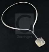 A Vivianna Torun for Georg Jensen sterling silver and rutilated quartz Dew Drop pendant, design
