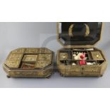 A 19th century Chinese export black lacquer work box, with assorted ivory fittings and a similar