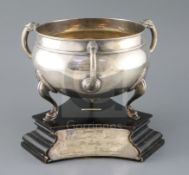 A George V Arts & Crafts Irish silver three handled bowl by T. Weir & Sons, Dublin, 1913, on