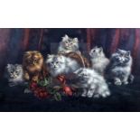 Agnes Augusta Talboys (1863-1941)oil on canvasPersian kittens beside a basket of rosessigned16.75
