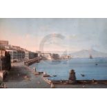 19th century Neapolitan Schoolgouache'V. di S.Lucia A Mare' - View of Veduta Napoli, Santa Lucia,