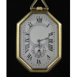 A mid 20th century continental 18k octagonal dress pocket watch, with tumbling Roman numerals and