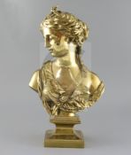 After Jean Goujon. A late 19th century French ormolu bust of Diana, with quiver behind her shoulder,