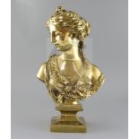 After Jean Goujon. A late 19th century French ormolu bust of Diana, with quiver behind her shoulder,