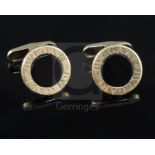 A pair of modern Bulgari 18k, 585(14k) and black onyx set circular cufflinks, 15mm in diameter,