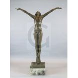 Everard Meynellbronze composition'Welcome the New Year', life sculpture of a young girl with arms