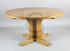 Robert Thompson "Mouseman". An adzed oak centre table, with circular top and saltire underframe