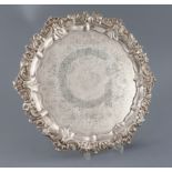 An early Victorian Scottish silver shaped circular salver, by A.G. Whighton, with engraved foliate