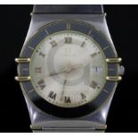 A gentleman's 1980's steel and gold Omega Constellation Chronometer quartz wrist watch, with Roman