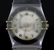 A gentleman's 1980's steel and gold Omega Constellation Chronometer quartz wrist watch, with Roman