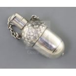 A Victorian novelty silver scent flask/vinaigrette, modelled as an acorn, by Sampson Mordan & Co,