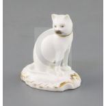 A rare Rockingham porcelain figure of a seated cat, c.1830, incised 'No. 77', red 'CL1', H. 5.