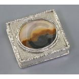 An early Victorian silver and agate mounted square vinaigrette, by Edward Smith, with engine