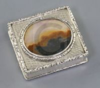 An early Victorian silver and agate mounted square vinaigrette, by Edward Smith, with engine