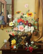 § Albert Williams (1922-2010)oil on canvasStill life of flowers in a brass vase with a lady