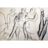 § Leon Underwood (1890-1975)charcoal and sanguine chalk on paperSketch of three women and stockinged