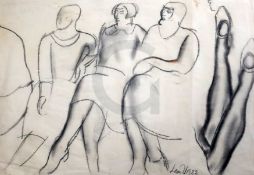 § Leon Underwood (1890-1975)charcoal and sanguine chalk on paperSketch of three women and stockinged