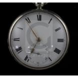 A Victorian silver keywind cylinder pocket watch by James Haughton, London, with Roman dial and