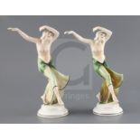 Two Katzhutte Art Deco pottery figures of dancers, green printed mark and 'H41', H. 22cmCONDITION: