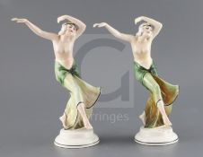 Two Katzhutte Art Deco pottery figures of dancers, green printed mark and 'H41', H. 22cmCONDITION: