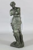 After the antique. A bronze figure the Venus de Milo, standing on naturalistic base, with green