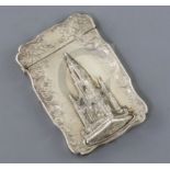 An early Victorian silver 'castle top' card case decorated with the Scott monument, by William &