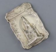 An early Victorian silver 'castle top' card case decorated with the Scott monument, by William &