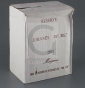 Six bottles of Reserve 2001 Margaux, Maison Johanes BoubeeCONDITION: In original cardboard box,