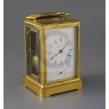 Drocourt & Co. A 19th century French quarter repeating carriage alarm clock, retailed by Leroy &