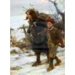 William Pratt (1855-1936) oil on canvasChildren gathering wood in wintersigned and dated 190516 x