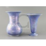 Two Ruskin lavender lustre vases, both dated 1925, of baluster and trumpet form, impressed marks, H.