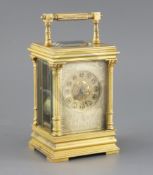 A late 19th century French hour repeating ormolu carriage clock, examined by Wales & McCulloch,