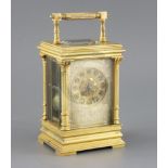 A late 19th century French hour repeating ormolu carriage clock, examined by Wales & McCulloch,