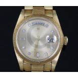 A gentleman's late 20th century 18ct gold and diamond set Rolex Oyster Perpetual Day-Date wrist