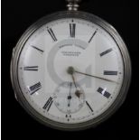 A Victorian silver 'slow beat' keywind pocket watch by Thomas Yates, Preston, with Roman dial and