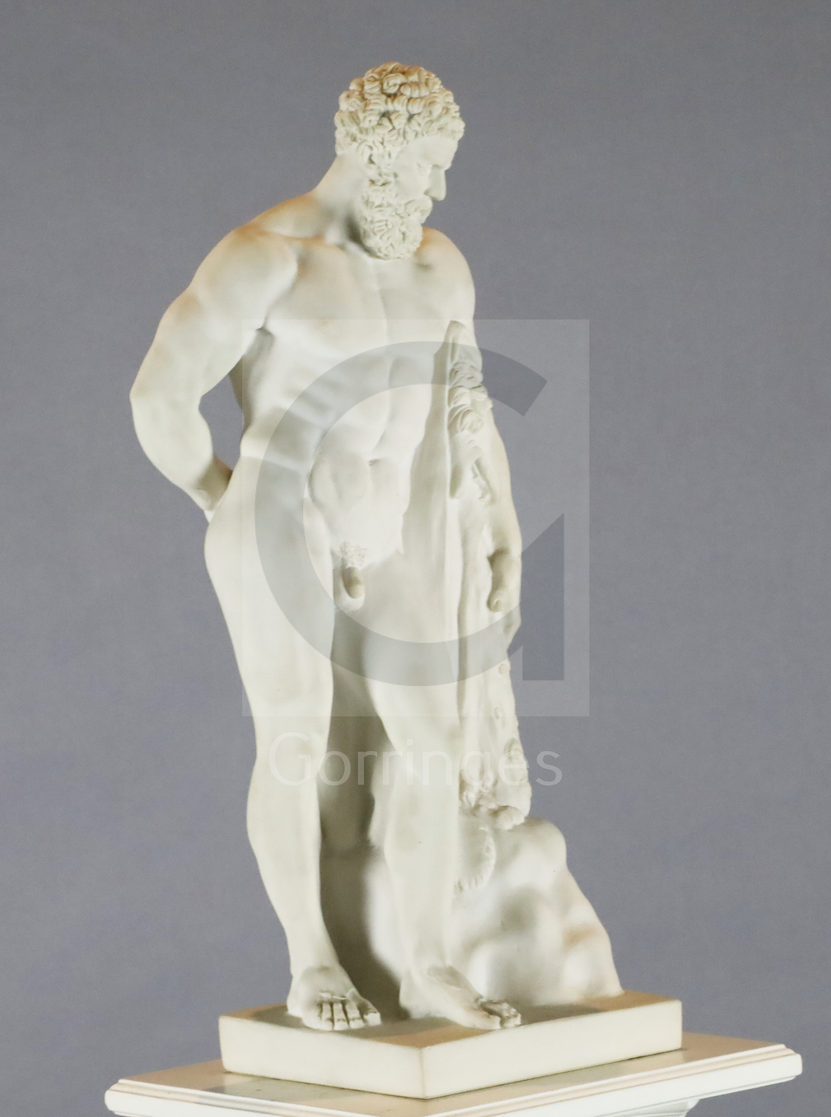 Italian, after the antique, the Farnese Hercules, composite white marble statue, 1ft. 10in. raised - Image 2 of 2