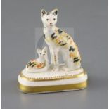 A rare Staffordshire porcelain group of a cat and kitten, possibly Lloyd Shelton, c.1835-50, with