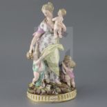 A Meissen group of a classical maiden and four cherubs, 19th century, with a dog at their feet,