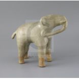 A large Thai Sawankhalok celadon figure of an elephant, 14th/15th century, H. 21cm, L. 25.