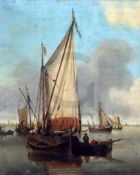 Attributed to John Ward of Hull (1798-1849)oil on wooden panelDutch shipping on a calm sea8.5 x