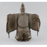 A Japanese bronze figure of a priest, Meiji period, engraved three character signature, H. 27.