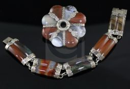 A 20th century silver and Scottish hardstone and agate set bracelet and a similar shaped circular