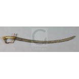 An unusual George III 1796 type cavalry officer's sword, curved blade, brass hilt with traces of