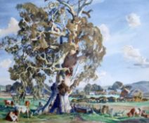 Sir Hans Heysen (1876-1968)watercolourLandscape with cattle beneath a gum treesigned and dated '