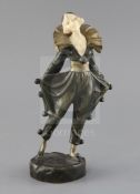 A. Gilbert. An Art Deco ivory and bronze figure of a Pierrette, signed to the base, H.