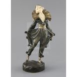 A. Gilbert. An Art Deco ivory and bronze figure of a Pierrette, signed to the base, H.