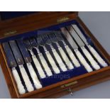 A Victorian cased set of twelve pairs of mother of pearl handled silver fruit eaters, by Francis
